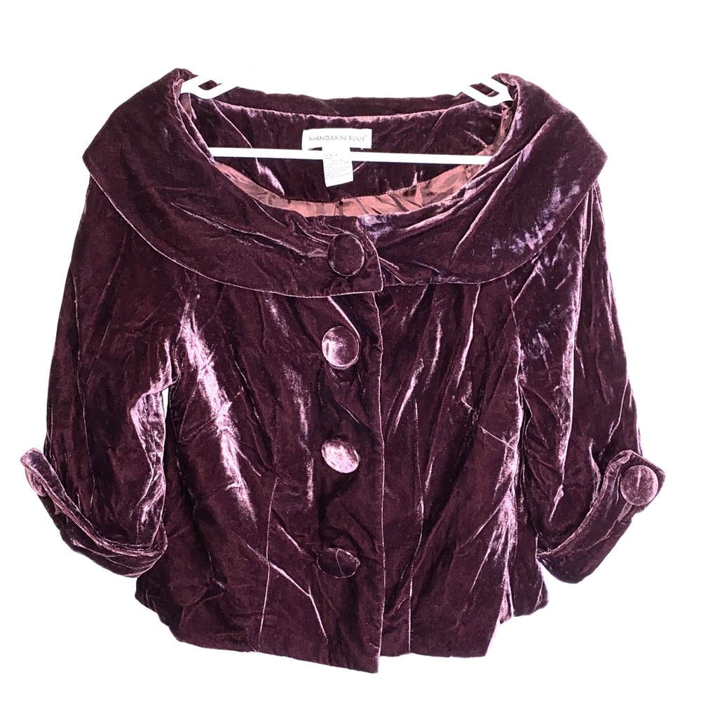 Velvet Blazer, Cropped Fit, Burgundy